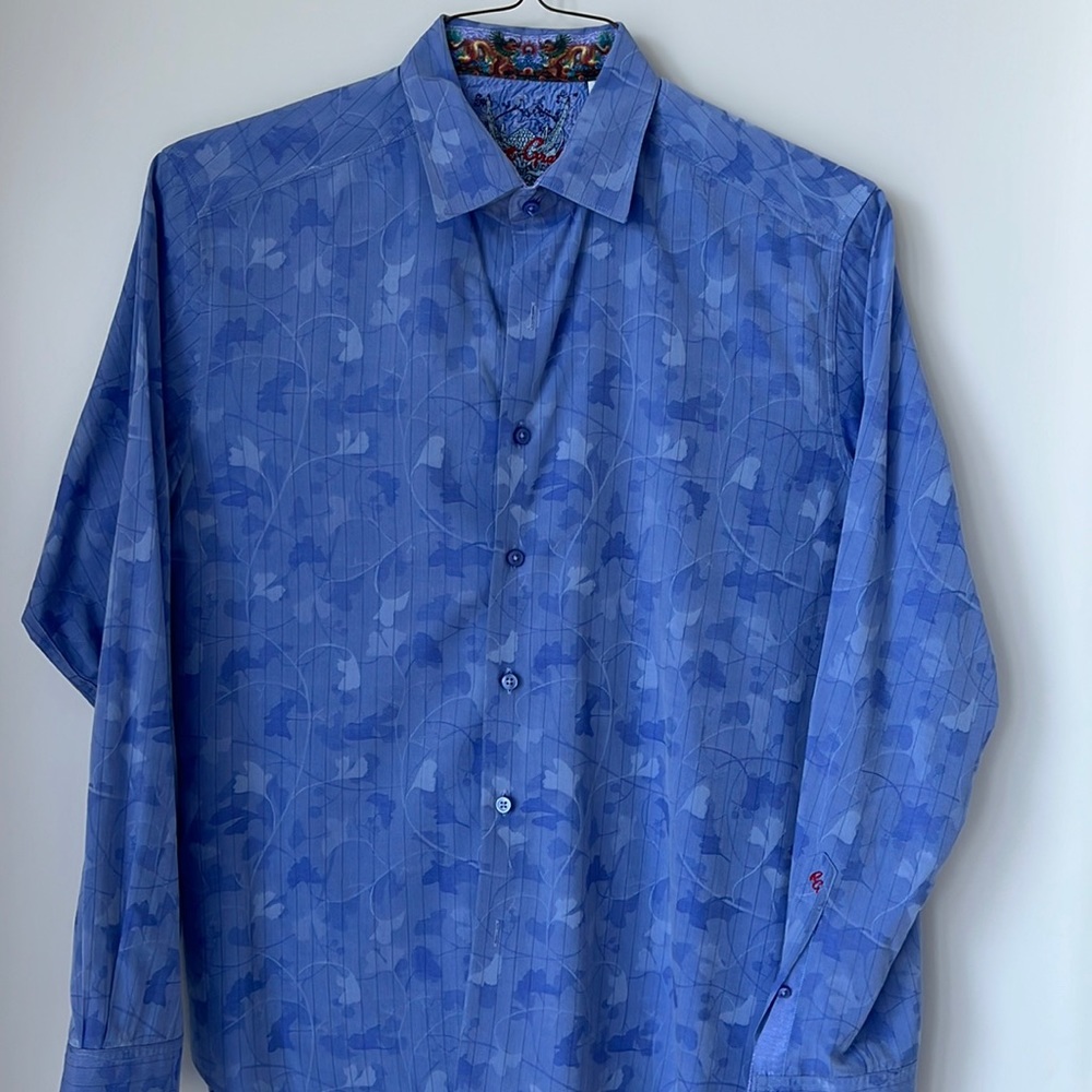 Beautiful Blue Robert Graham Long Sleeve Mens Dress Shirt Classic Fit Size L